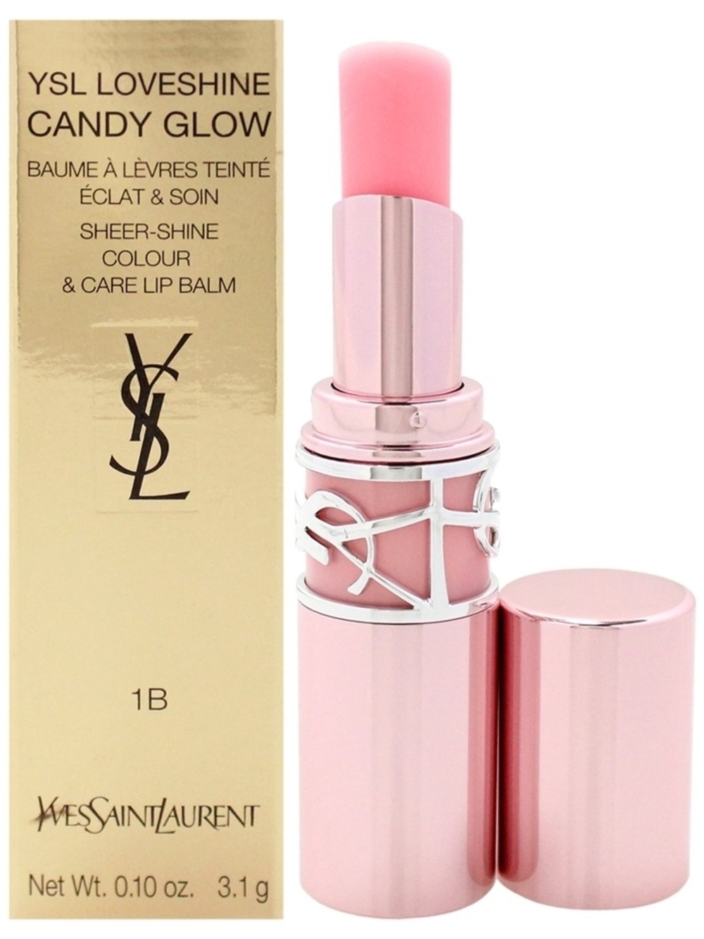 YSL Loveshine Candy Glow Tinted Butter Balm 1B Pink Sunrise 3.1g NEW IN BOX